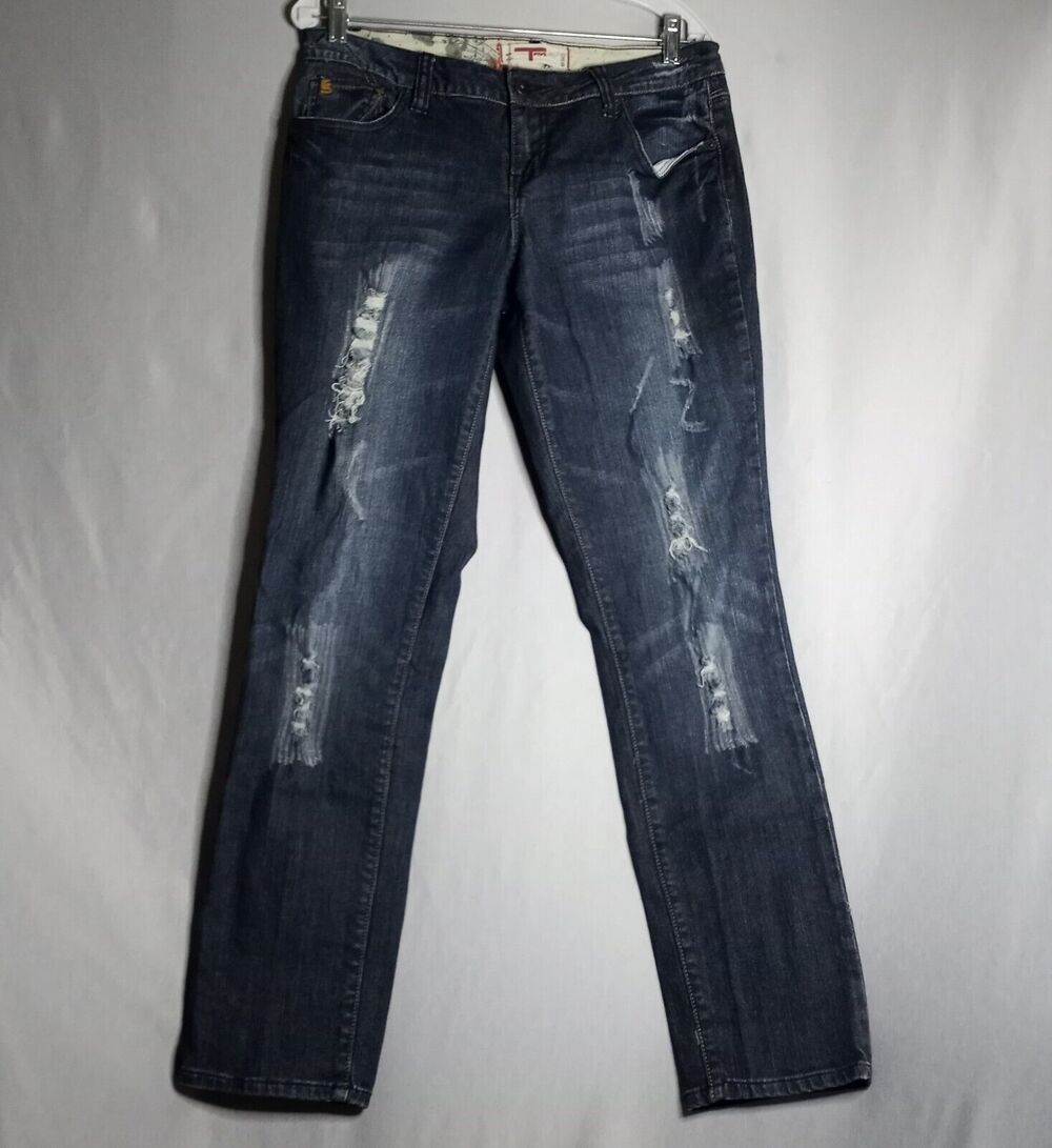 T Five Jeans Junior Size 13 Skinny Distressed Medium Dark Casual Y2K Denim